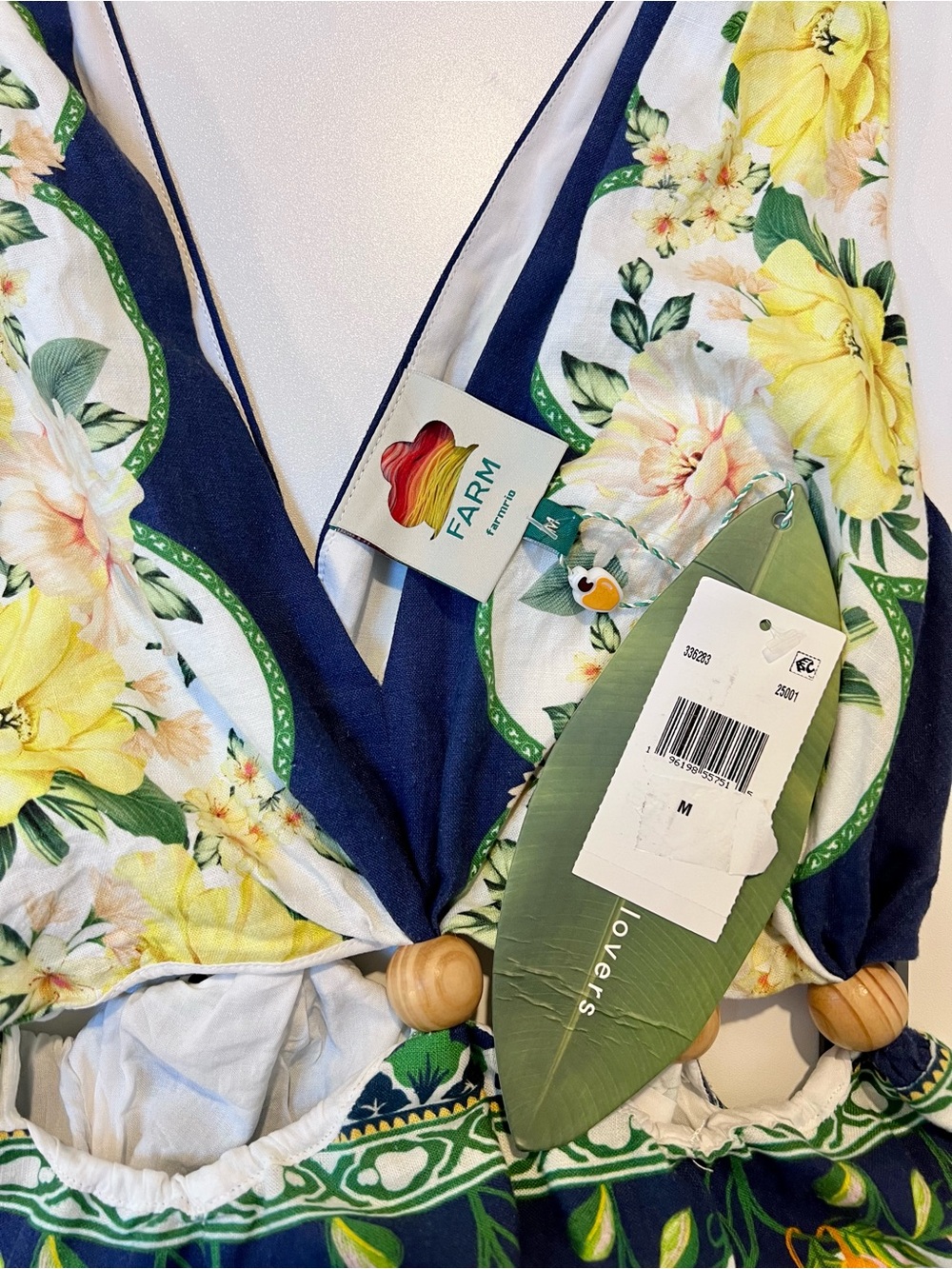 🌼FARM Rio Amazon Garden Cream Navy Cut Out Midi Dress Floral Tropical V-Neck M - Picture 8 of 15